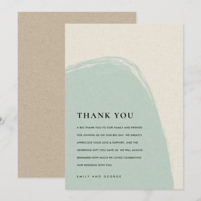 MODERN ABSTRACT SOFT SUBTLE  AQUA BLUE WEDDING THANK YOU CARD (Front/Back)