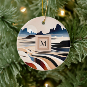Modern abstract southwestern desert monogram ceramic ornament