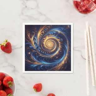 Modern Abstract Space Royal Blue and Gold Swirls Napkin