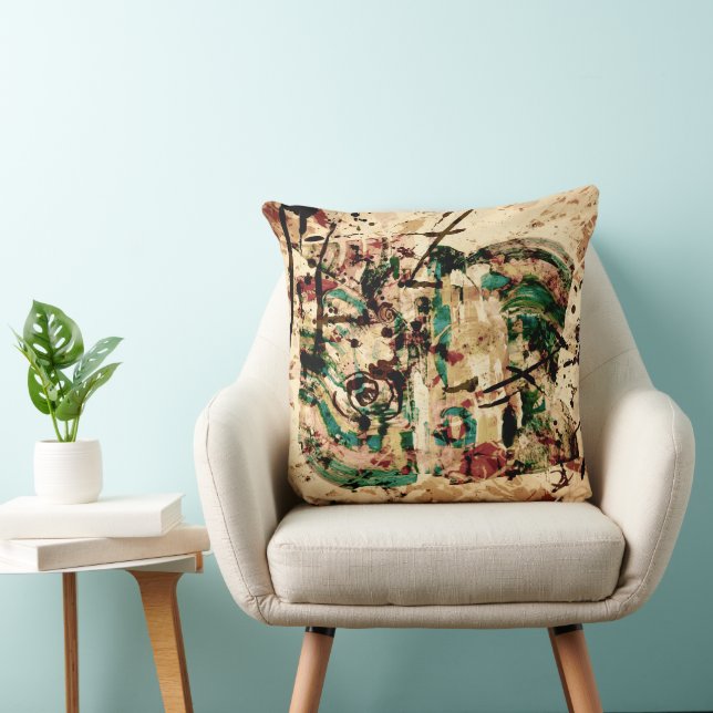 Modern Abstract Splatter Brush Stroke Teal Wine Cushion (Chair)