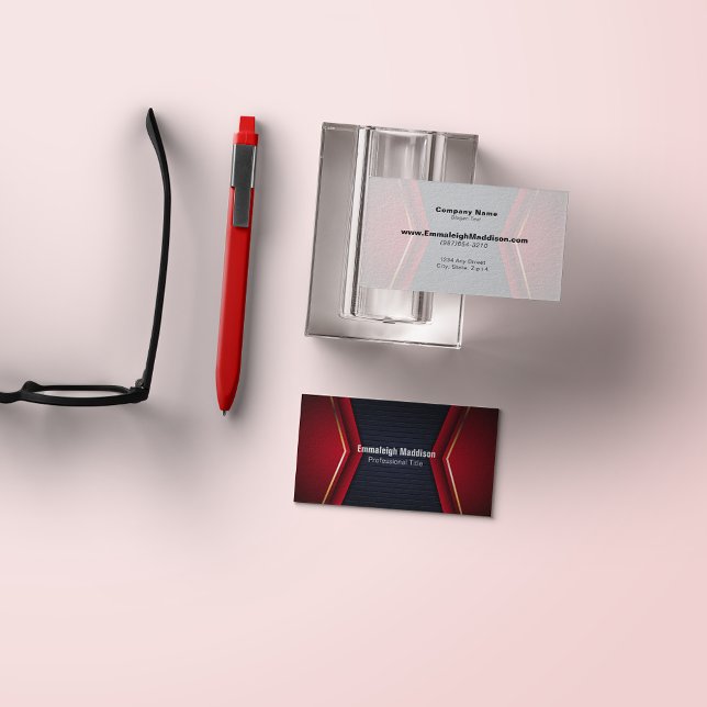 Modern Abstract Sporty Design | Navy Blue Red Business Card (Creator Uploaded)