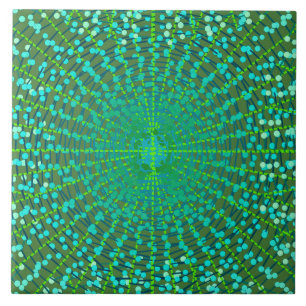 Modern Abstract Starburst, Jade Green and Aqua Ceramic Tile