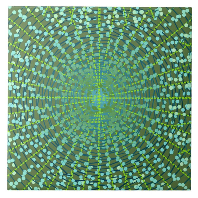 Modern Abstract Starburst, Jade Green and Aqua Ceramic Tile (Front)