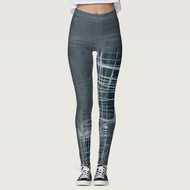 Modern abstract steel blue leggings (Front)