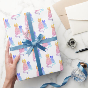  Modern Abstract Striped Cats Colourful Gradient  Wrapping Paper