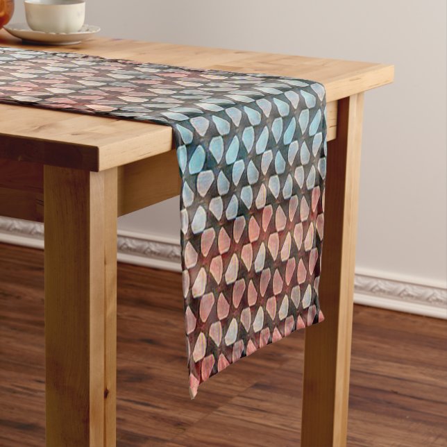 Modern abstract stripes geometric pattern 1294 short table runner (In Situ)