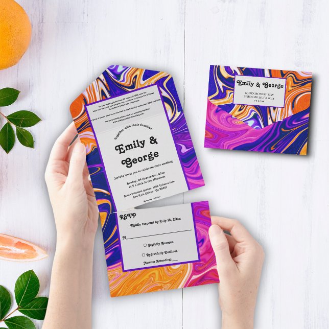 Modern Abstract Stylish Galaxy Wavy Chic Wedding All In One Invitation (Creator Uploaded)