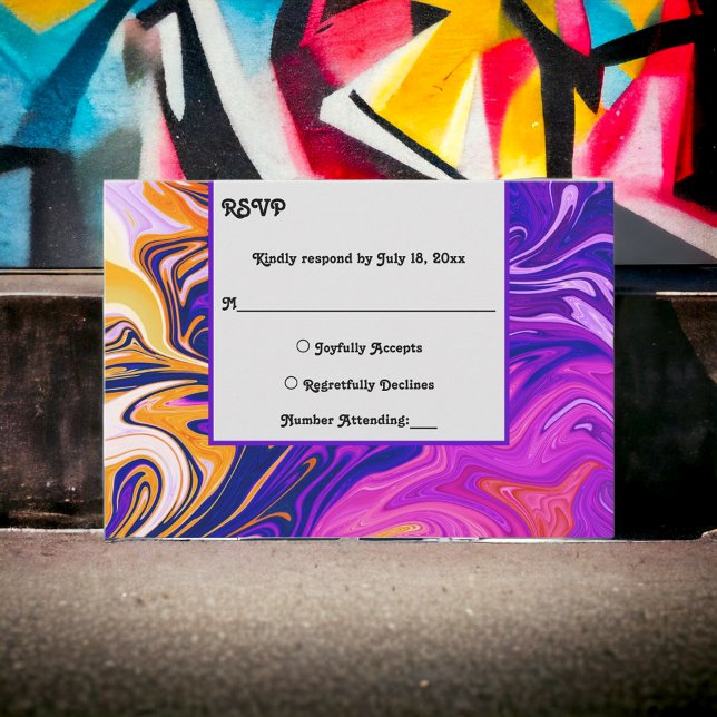 Modern Abstract Stylish Galaxy Wavy Chic Wedding RSVP Card (Creator Uploaded)