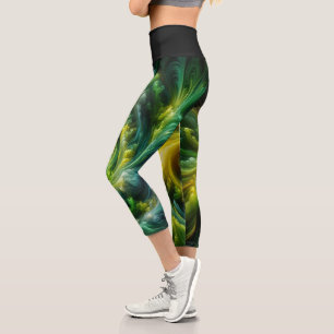 Modern Abstract Swirling Bright Green Capri Leggings