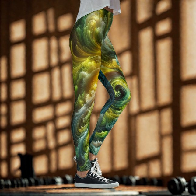Modern Abstract Swirling Bright Green Leggings (Creator Uploaded)