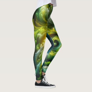 Modern Abstract Swirling Bright Green Leggings