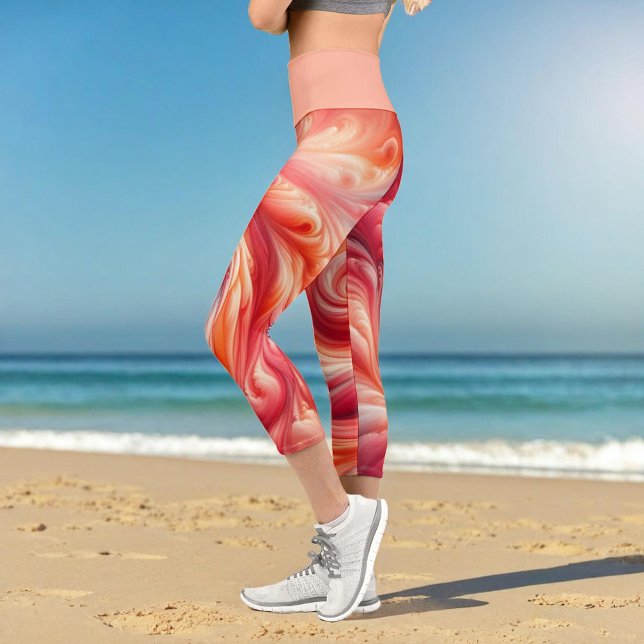 Modern Abstract Swirling Pink and Salmon  Capri Leggings (Creator Uploaded)