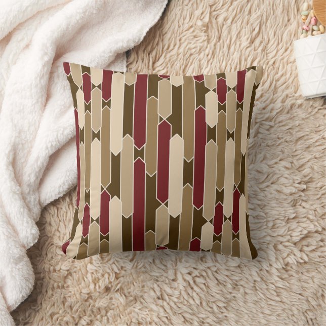 Modern Abstract Tabs, Burgundy, Brown, Beige Cushion (Blanket)