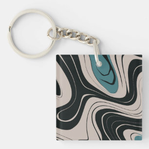 Modern Abstract Teal and Black Swirl Pattern Key Ring