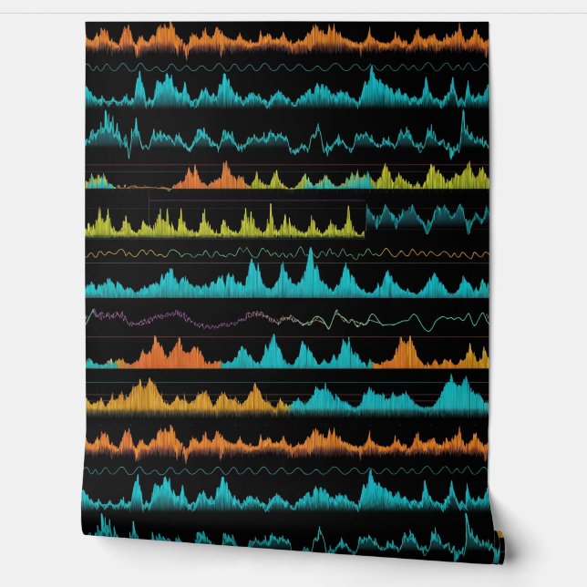 Modern Abstract  Teal and Orange Wave Pattern Wallpaper (Unrolling)