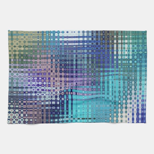 Modern Abstract Teal and Purple Mosaic Pattern Tea Towel (Horizontal)