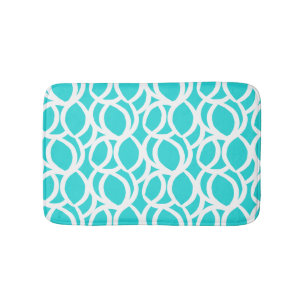 Modern Abstract Teal and White Pattern Bath Mat