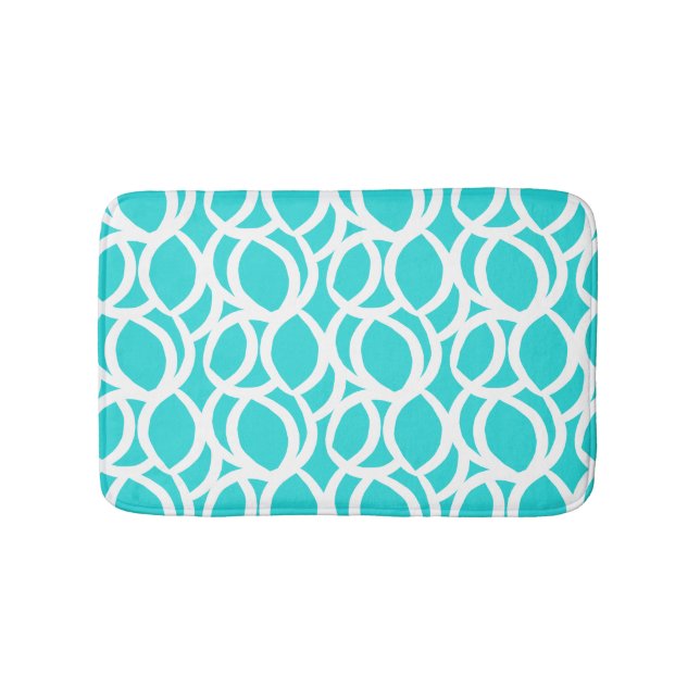 Modern Abstract Teal and White Pattern Bath Mat (Front)