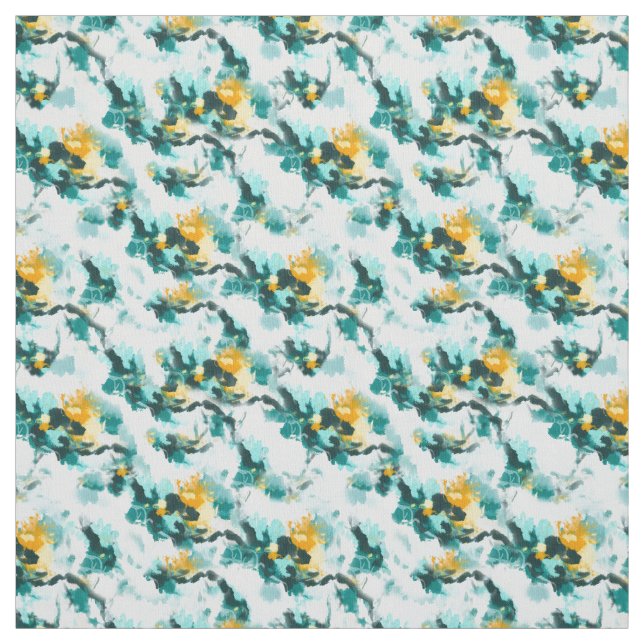 Modern Abstract Teal and Yellow Painted Design Fabric (Swatch)