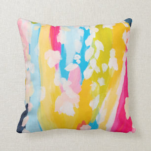 Modern Abstract Teal and Yellow Panted Design Thr Cushion