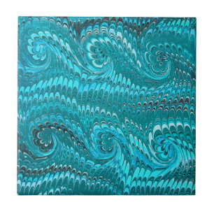 Modern Abstract Teal Blue Marbled Swirls Ceramic Tile