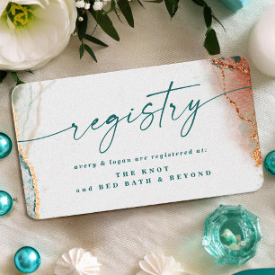 Modern Abstract Teal & Copper Wedding Registry  Enclosure Card