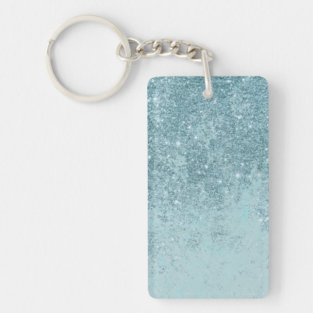 Modern abstract teal glitter blush tones marble key ring (Front)