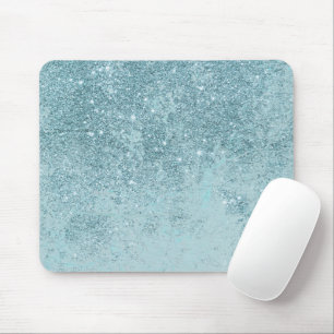 Modern abstract teal glitter blush tones marble mouse pad