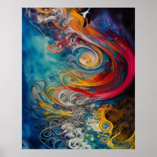 Modern Abstract Teal gold red blue green Beautiful Poster