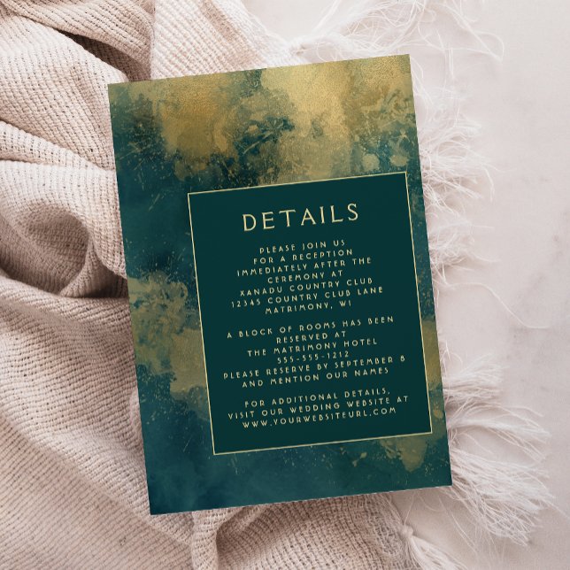 Modern Abstract Teal Gold Wedding Details Enclosure Card (Creator Uploaded)