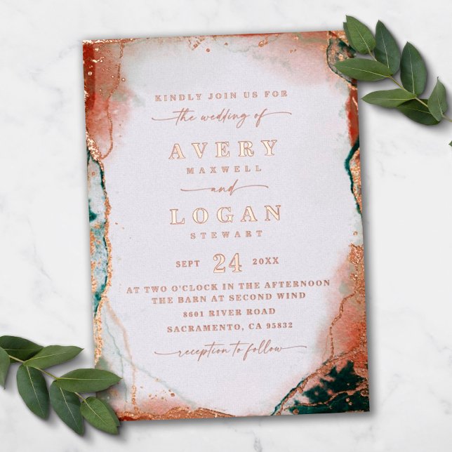 Modern Abstract Teal Real Rose Gold Wedding Real (Creator Uploaded)