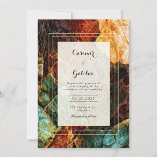 Modern Abstract Teal Rust Agate Geode Wedding Invitation