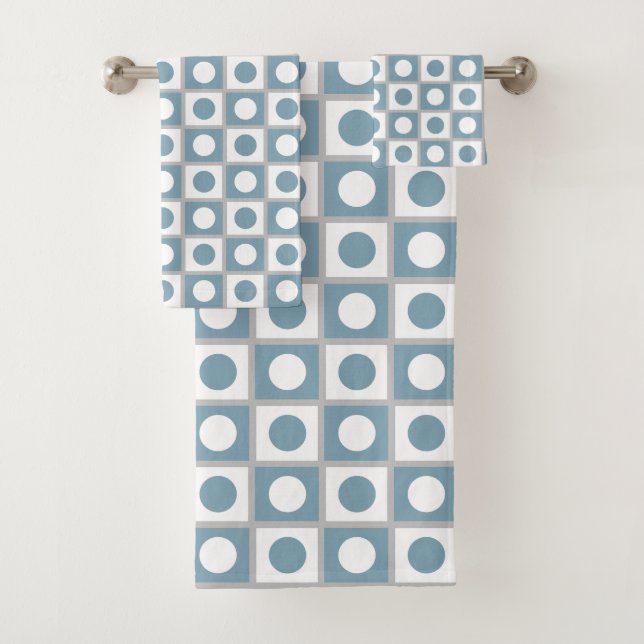 Modern Abstract Teal & White Bath Towel Set (Insitu)