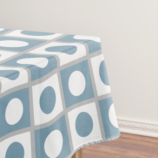 Modern Abstract Teal & White Tablecloth (In Situ)