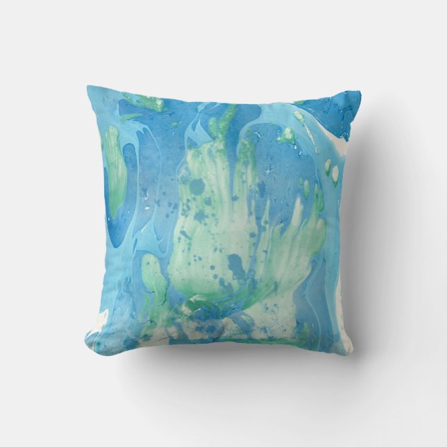 Modern Abstract Template Blue Green White Marble Cushion (Front)