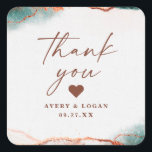 Modern Abstract Terra Cotta Fall Wedding Thank You Square Sticker<br><div class="desc">Modern Abstract Ethereal Watercolor Terra Cotta Fall Wedding Thank You Stickers. This modern design is beautify hand-painted with rich colours that are perfect for fall. Shown in the Terracotta Wedding Colour Palette colorway of: Terra Cotta Burnt Orange, Verde Dark Green, Dusty Light Pink, Sienna Rich Brown, and Beige. With faux...</div>