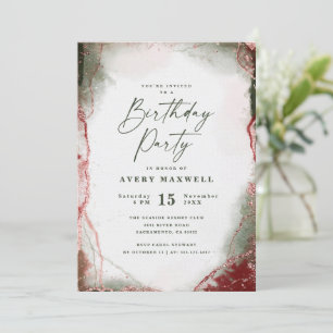 Modern Abstract Terra Rosa Pink Birthday Party Invitation