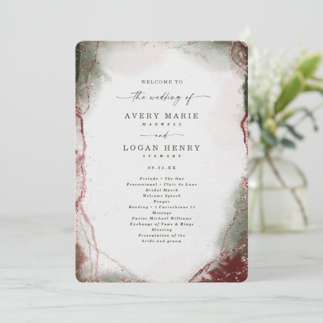 Modern Abstract Terra Rosa Pink Wedding Ceremony Program (Standing Front)