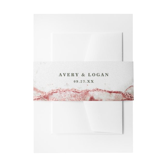 Modern Abstract Terra Rosa Pink Wedding Invitation Belly Band (Front Example)