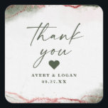 Modern Abstract Terra Rosa Pink Wedding Thank You Square Sticker<br><div class="desc">Modern Abstract Ethereal Watercolor Terra Rosa Pink Wedding Thank You Stickers. This modern design is beautify hand-painted with rich colours that are perfect for summer or fall. Shown in the Terrarosa Wedding Colour Palette colorway of: Terra Rosa Burnt Pink, Juniper Dark Green, Whisper Light Pink, Light Sage Green, and Dusty...</div>