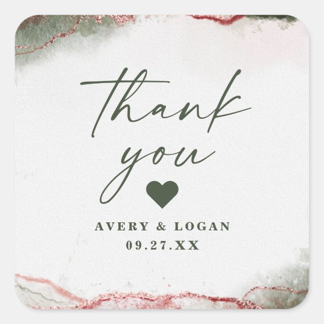 Modern Abstract Terra Rosa Pink Wedding Thank You Square Sticker (Front)
