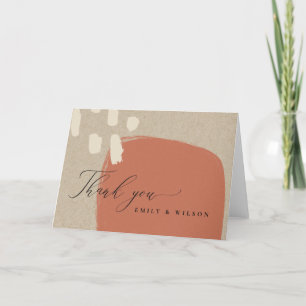 MODERN ABSTRACT TERRACOTTA RED KRAFT WEDDING THANK THANK YOU CARD