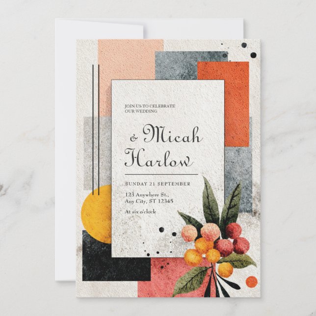 Modern Abstract Terracotta Rust Geometric Wedding Invitation (Front)