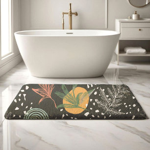 Modern Abstract Terrazzo & Botanical Collage  Bath Mat