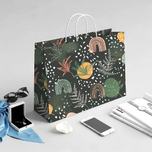 Modern Abstract Terrazzo & Botanical Collage Large Gift Bag