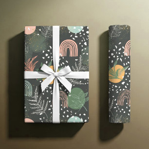 Modern Abstract Terrazzo & Botanical Collage Wrapping Paper