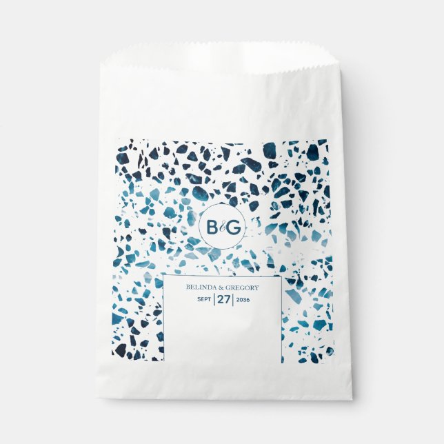Modern Abstract Terrazzo Mosaic Blue Wedding  Favour Bag (Front)