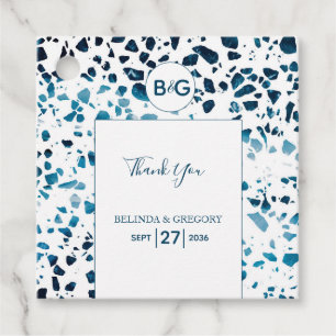 Modern Abstract Terrazzo Mosaic Blue Wedding Gift Favour Tags