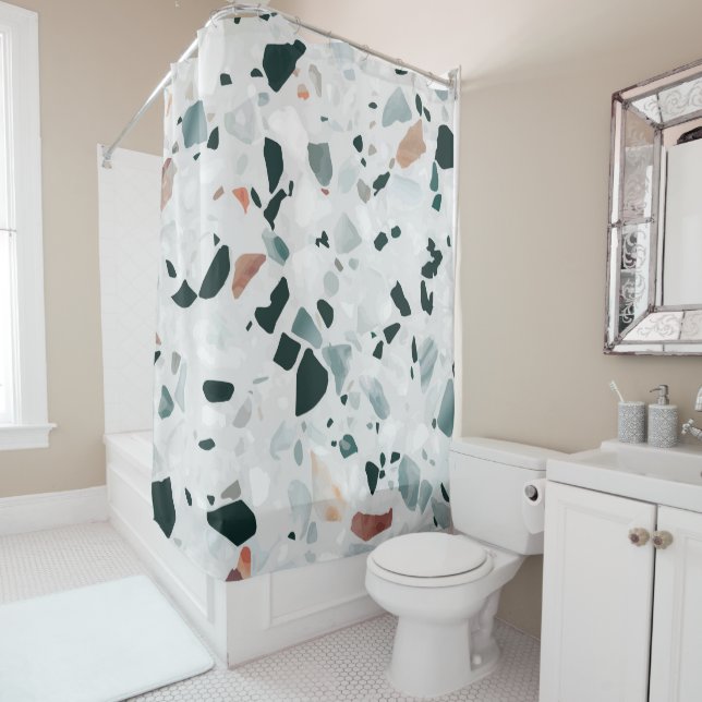 Modern Abstract Terrazzo Pattern Shower Curtain (In Situ)