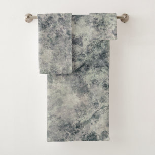 Modern Abstract Textured Grey Lavender Sage Green Bath Towel Set